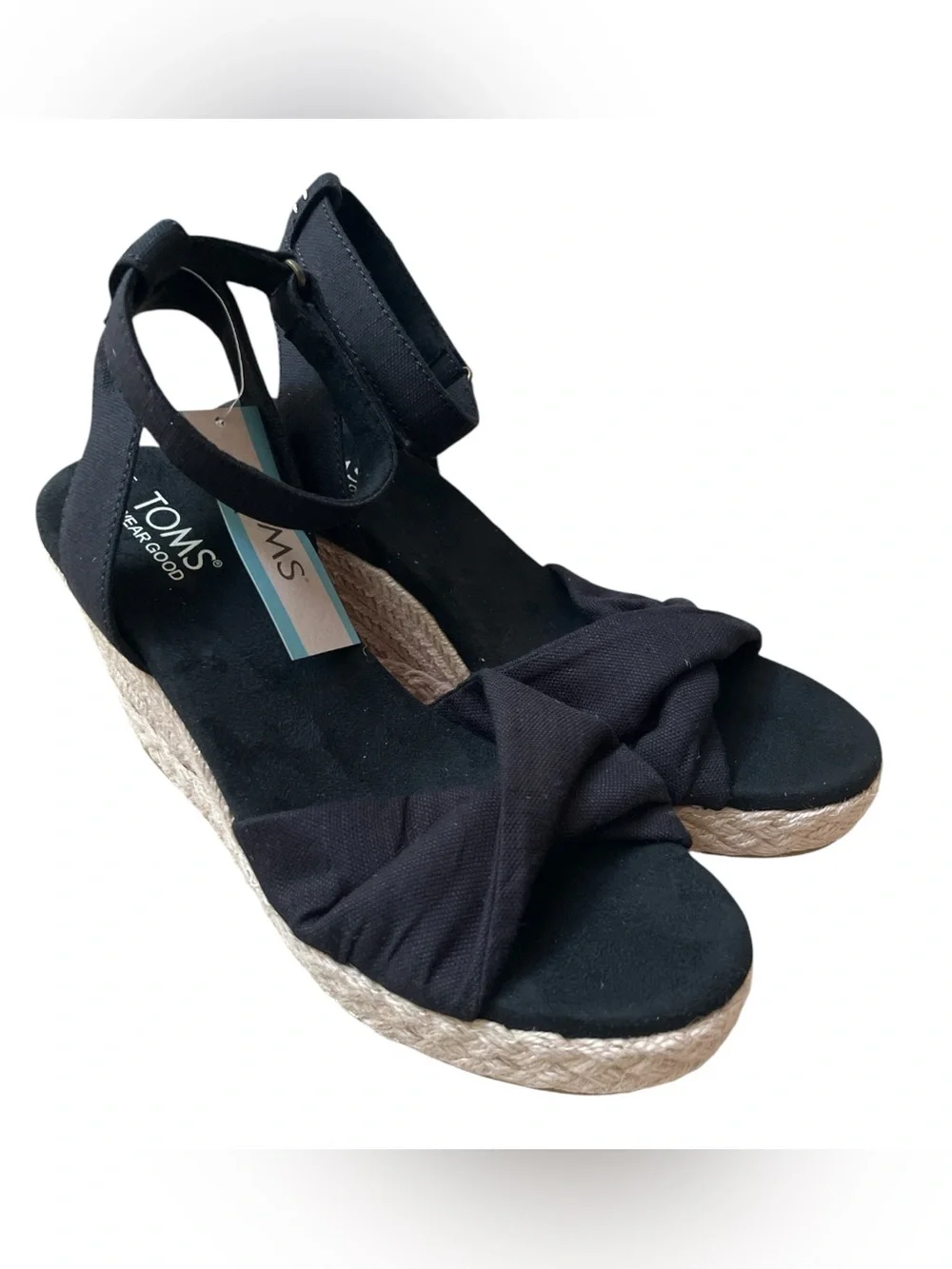 TOMS Marisela Black Slubby Woven Espadrille Wedge Sandals NWT Size 8